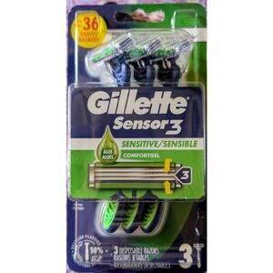 Gillette Sensor3 Sensitive Men's Disposable Razor, 3 Razors